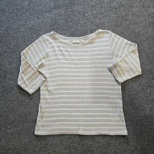 LL Bean Sweater Womens Size Large Gray Striped French Sailor Boat Neck Preppy
